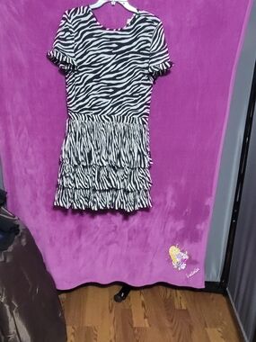 Michael Kors Black & White Zebra-Print Ruffled Midi Dress